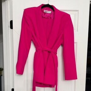 Zara Fuchsia Women's Belted Blazer and Matching Wide Leg Pants